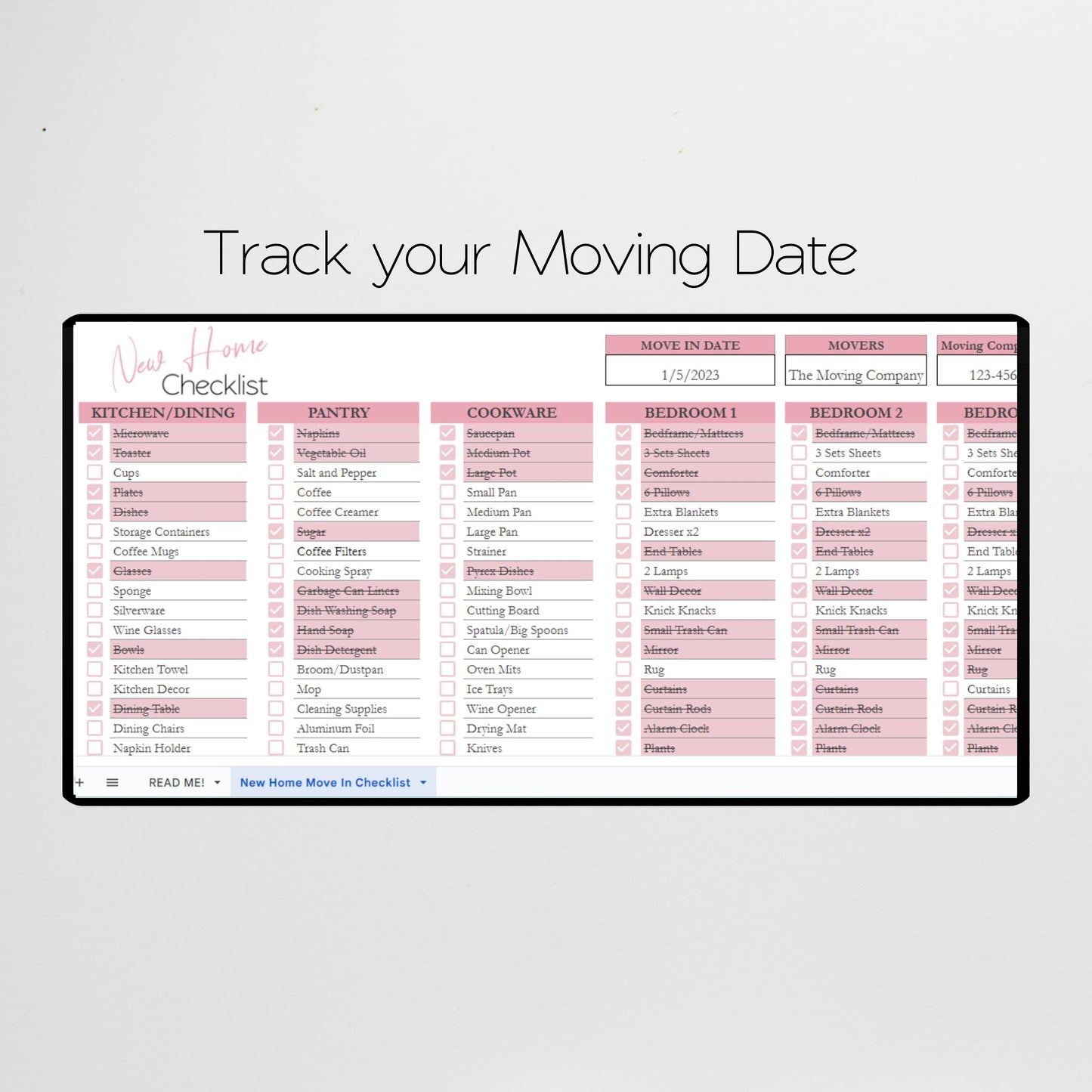 New Home Checklist Google Sheet and Excel Spreadsheet