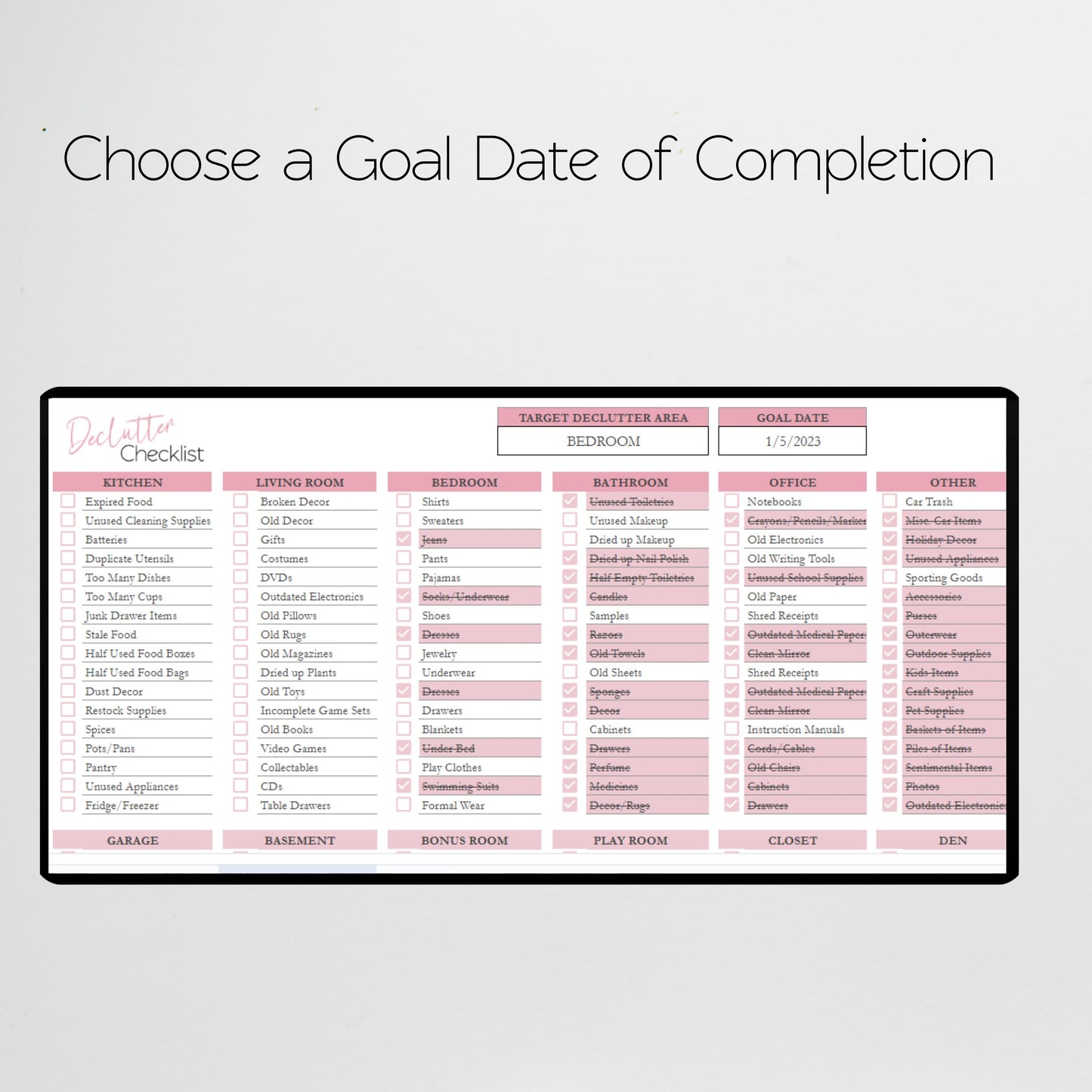 Declutter Checklist Google Sheet