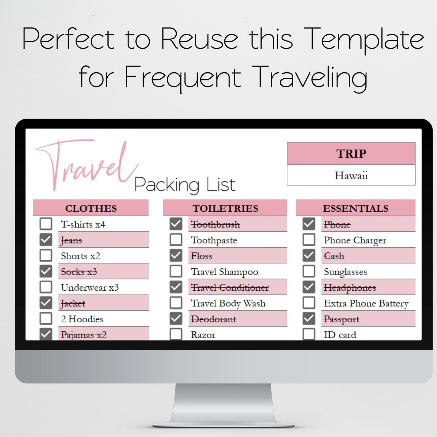 Travel Packing List Template Google Sheets and Excel Spreadsheet