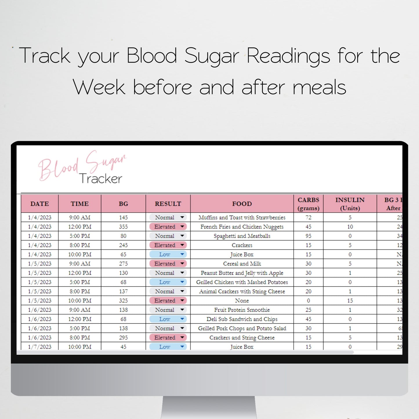 Blood Sugar Tracker Google Sheet