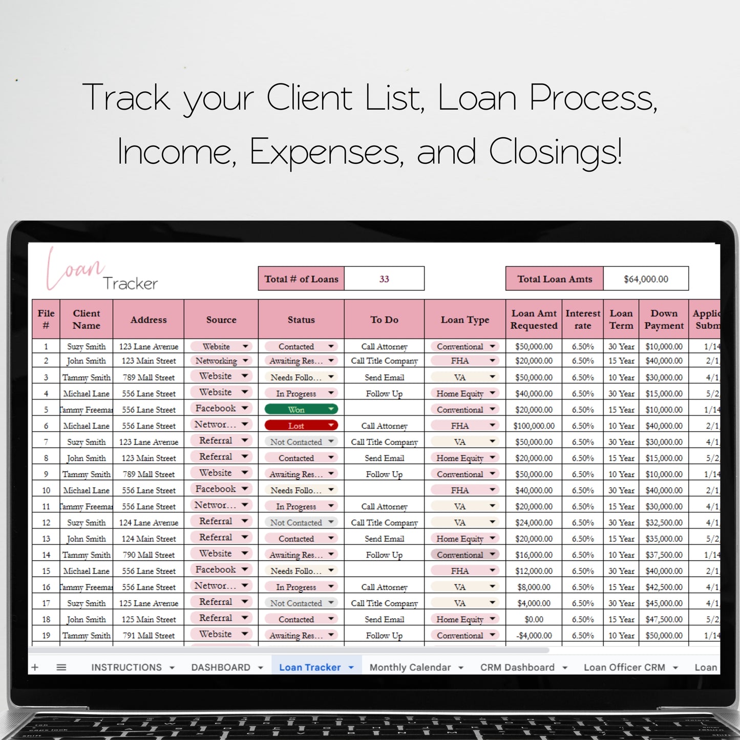 Loan Officer Template Spreadsheet Bundle Google Sheet and Excel Spreadsheet