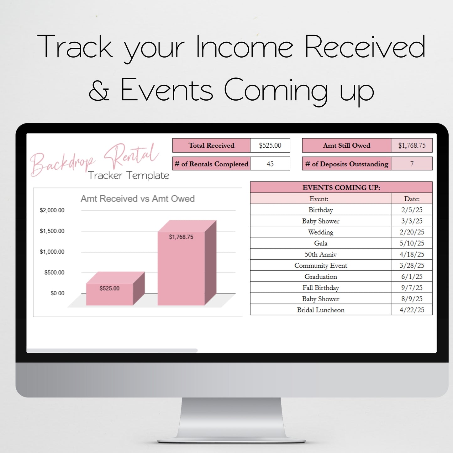 Backdrop Rental Tracker for Party Business Google Sheets and Excel Spreadsheet