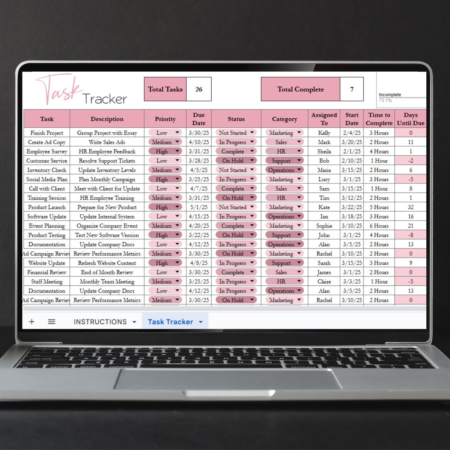 Task Tracker Template Google Sheets and Excel Spreadsheet
