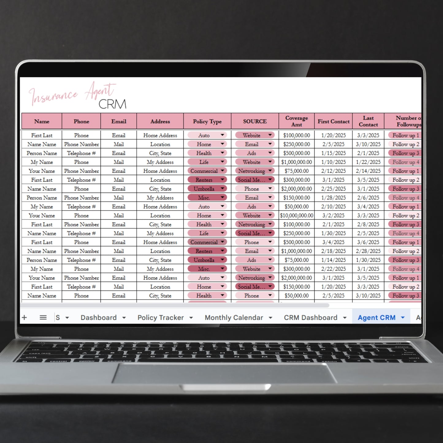 Insurance Agent Business Template Bundle Google Sheet and Excel Spreadsheet