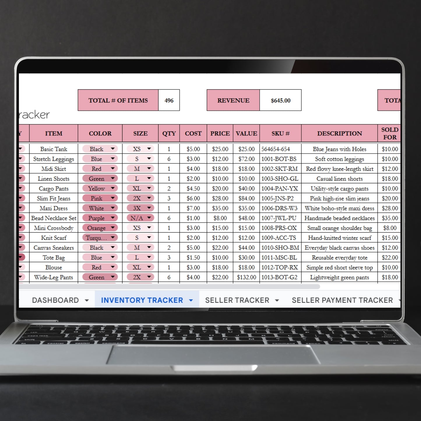 Consignment Inventory Tracker Template for Google Sheets and Excel Spreadsheet