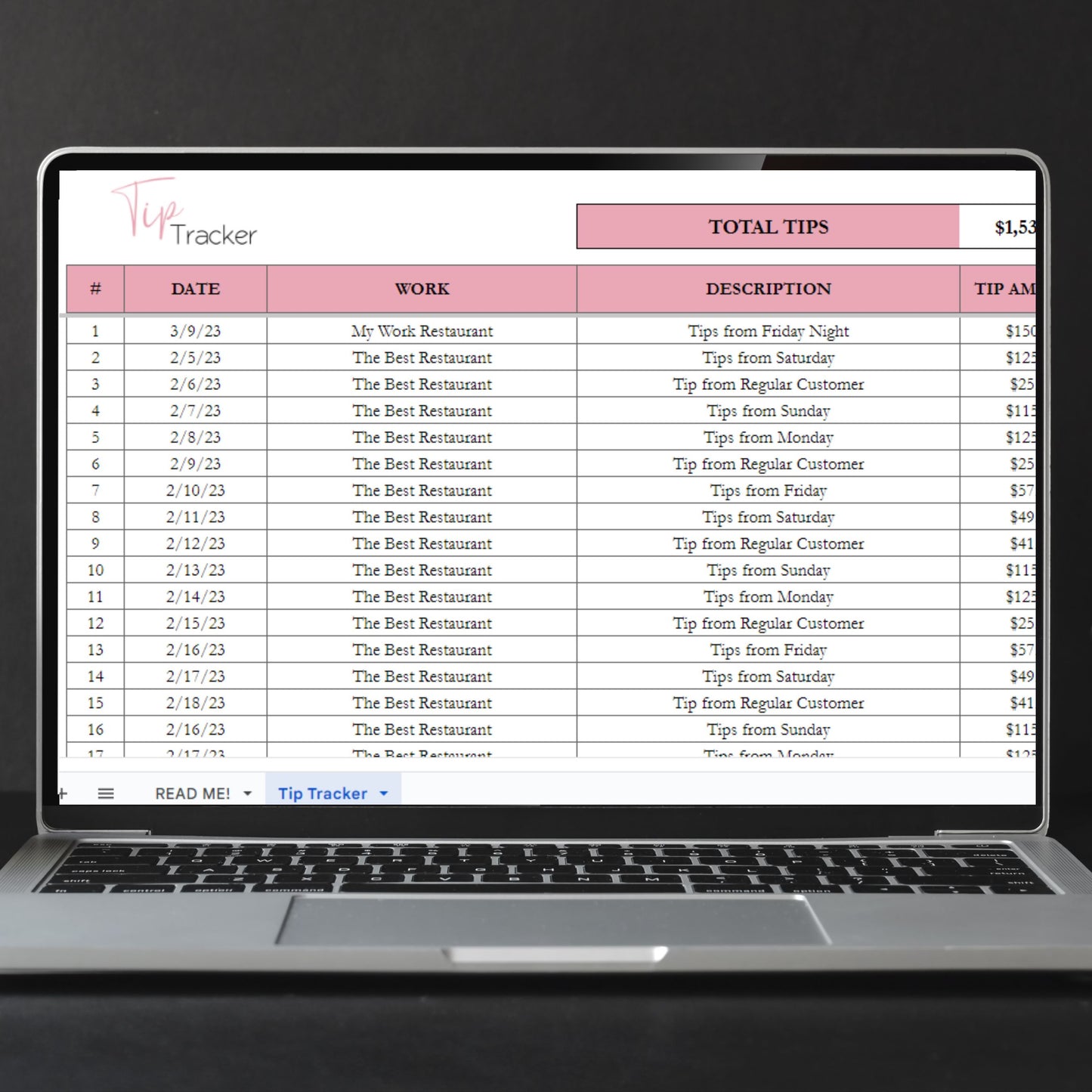 Tip Tracker Google Sheet and Excel Spreadsheet