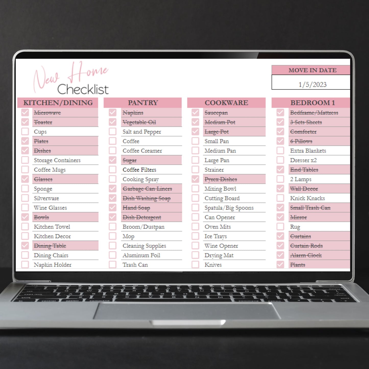 New Home Checklist Google Sheet and Excel Spreadsheet