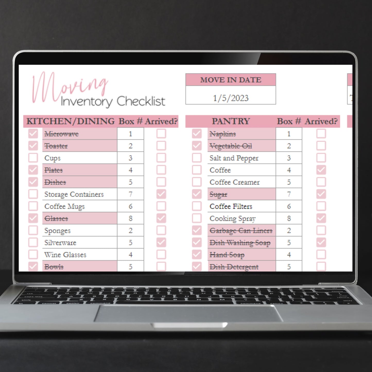 Moving Inventory Checklist Google Sheet and Excel Spreadsheet