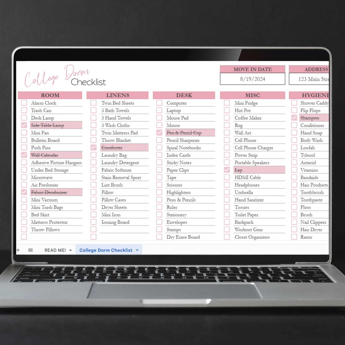 College Dorm Room Essentials Checklist Template Google Sheets Excel Spreadsheet