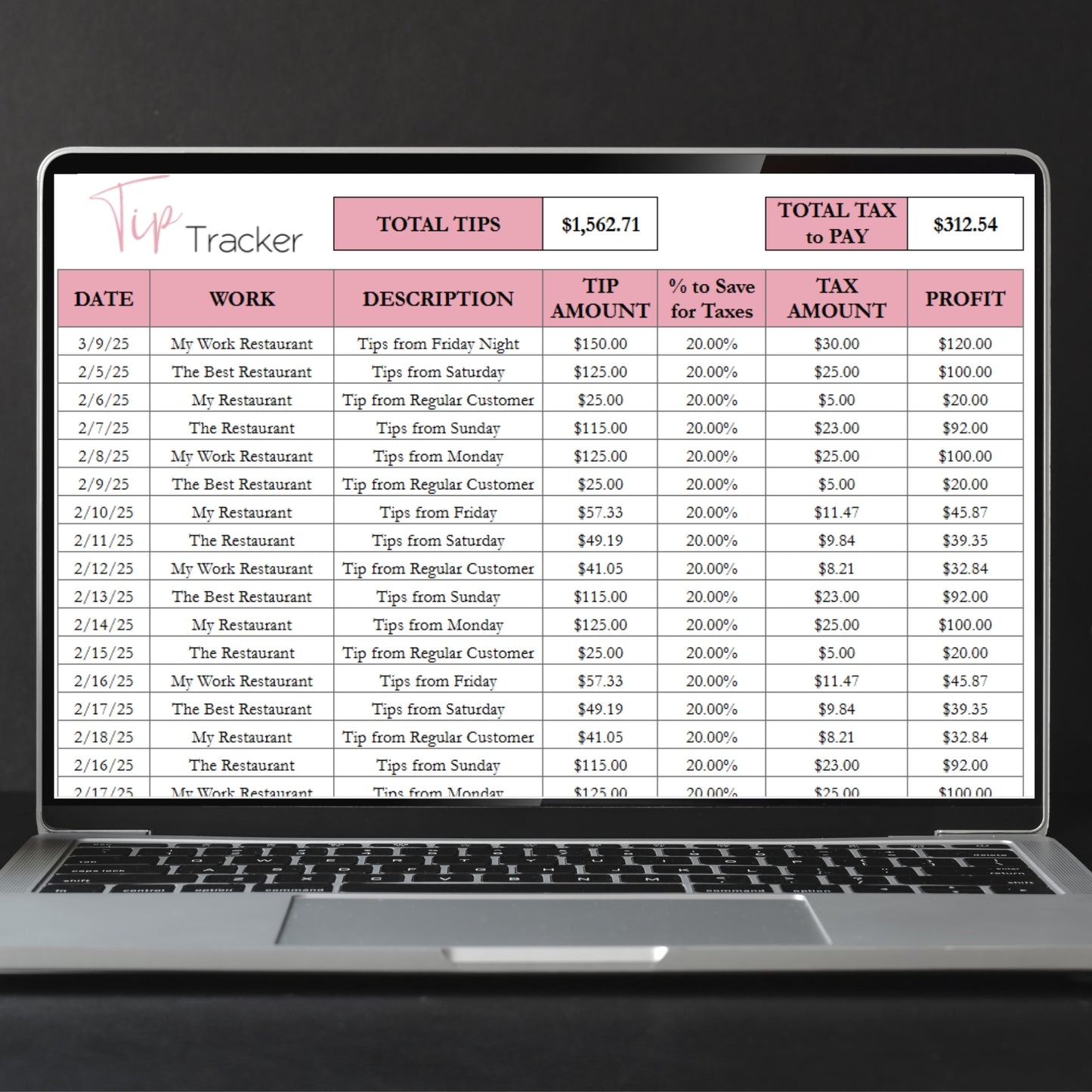 Tip Tracker Google Sheet and Excel Spreadsheet