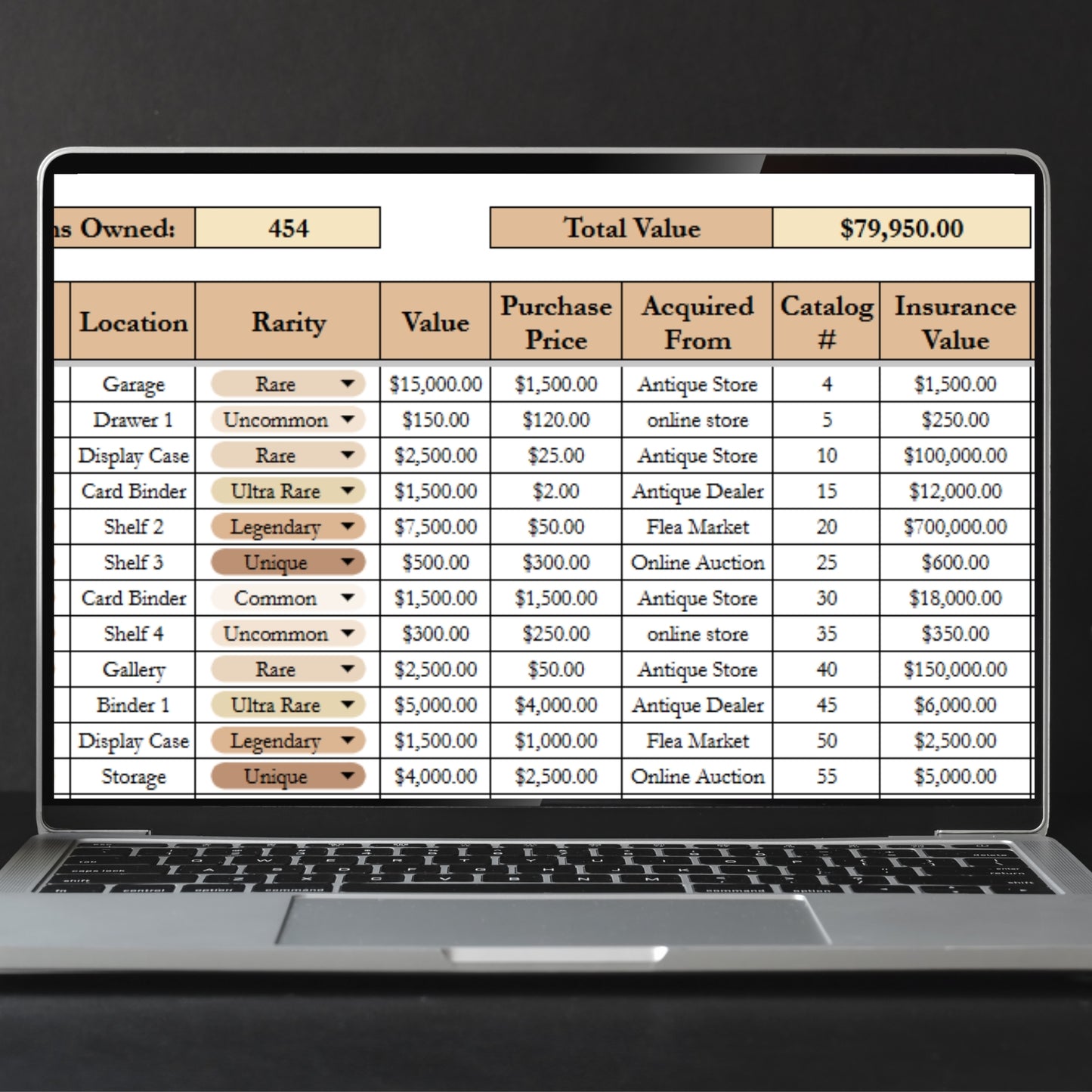 Coin Collection Inventory Spreadsheet Google Sheets and Excel Tracker