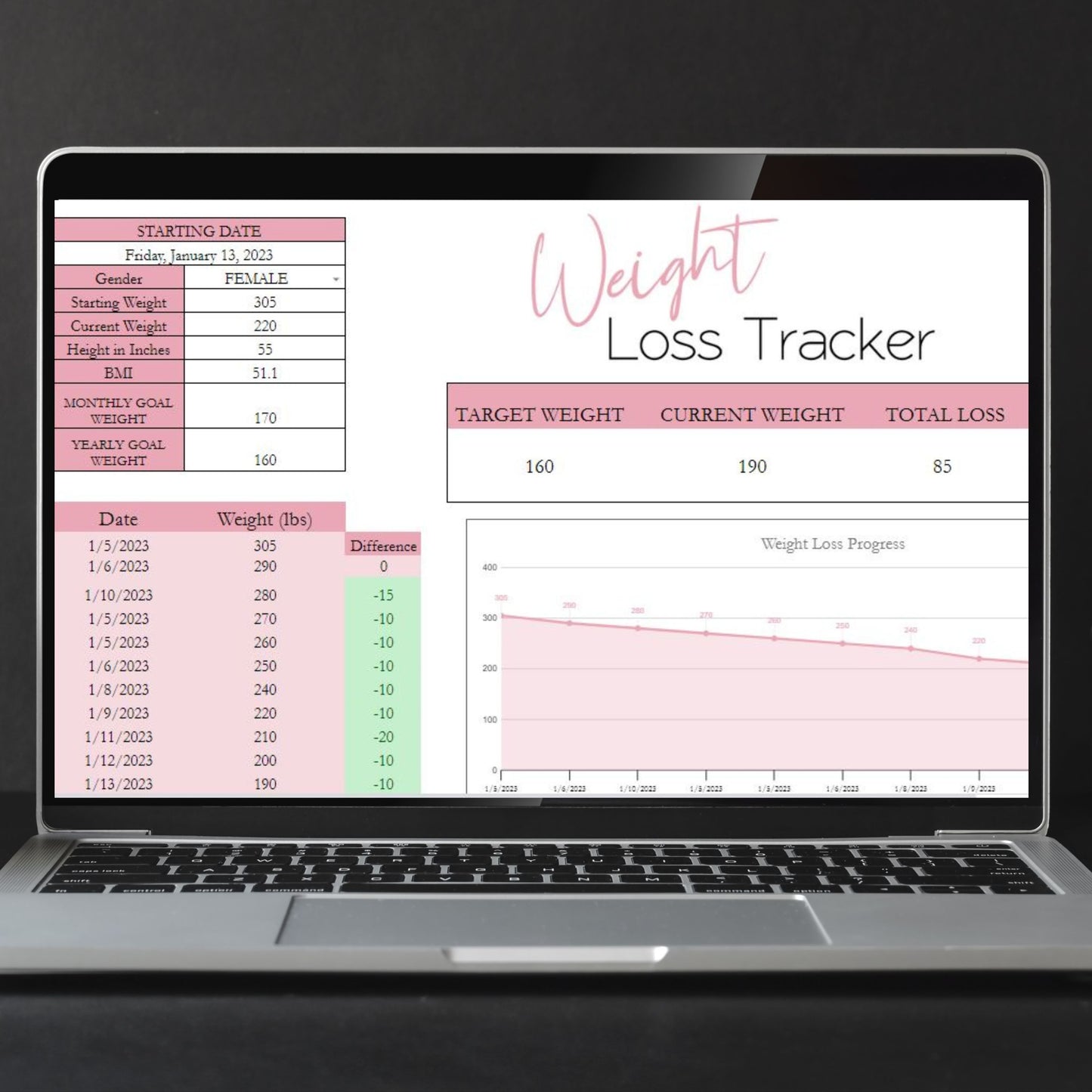Weight Loss Tracker Template Google Sheets Excel Spreadsheet