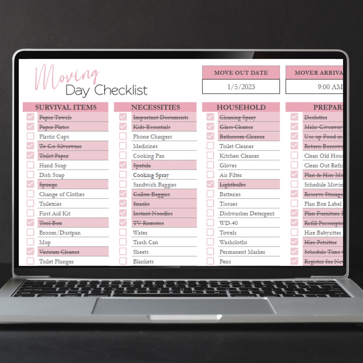 Moving Day Checklist Google Sheet and Excel Spreadsheet