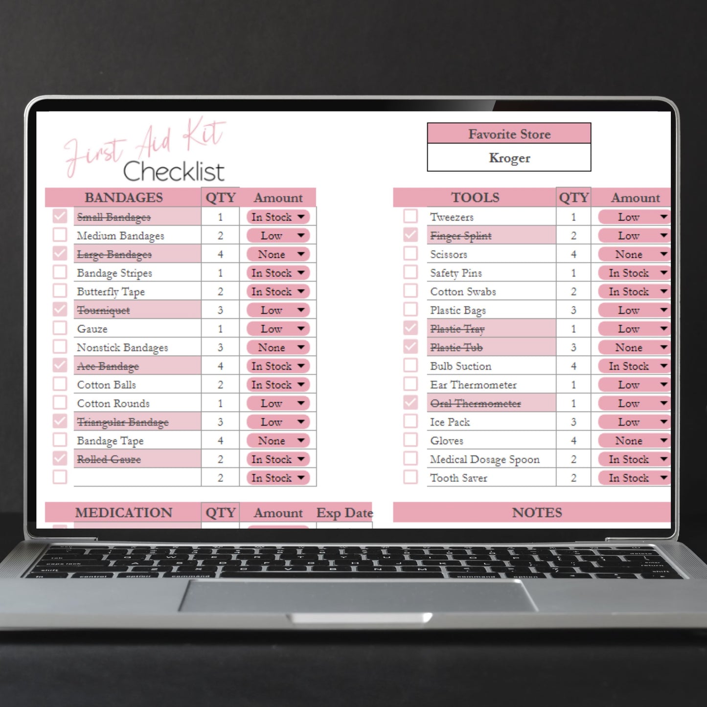First Aid Kit Checklist Google Sheet and Excel Spreadsheet