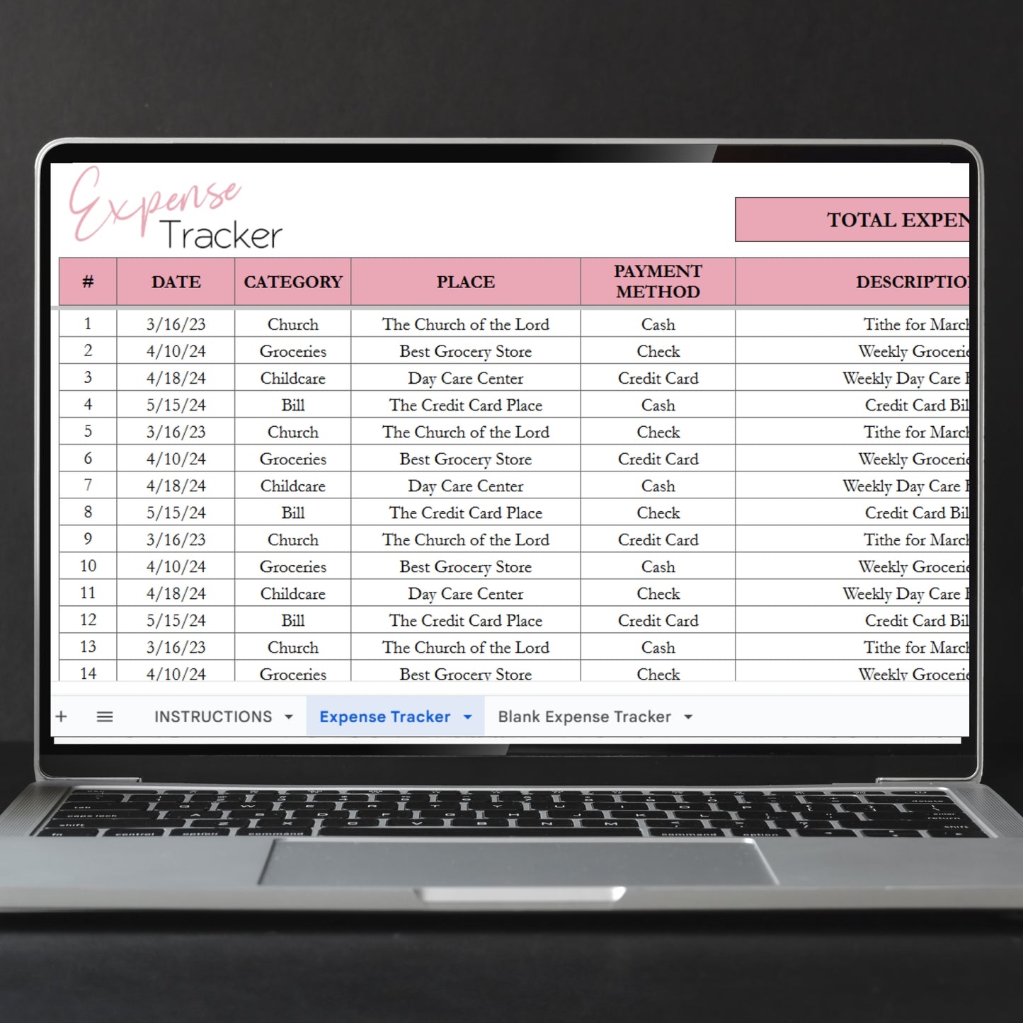 Expense Tracker Google Sheet, Expenses Log Excel Spreadsheet