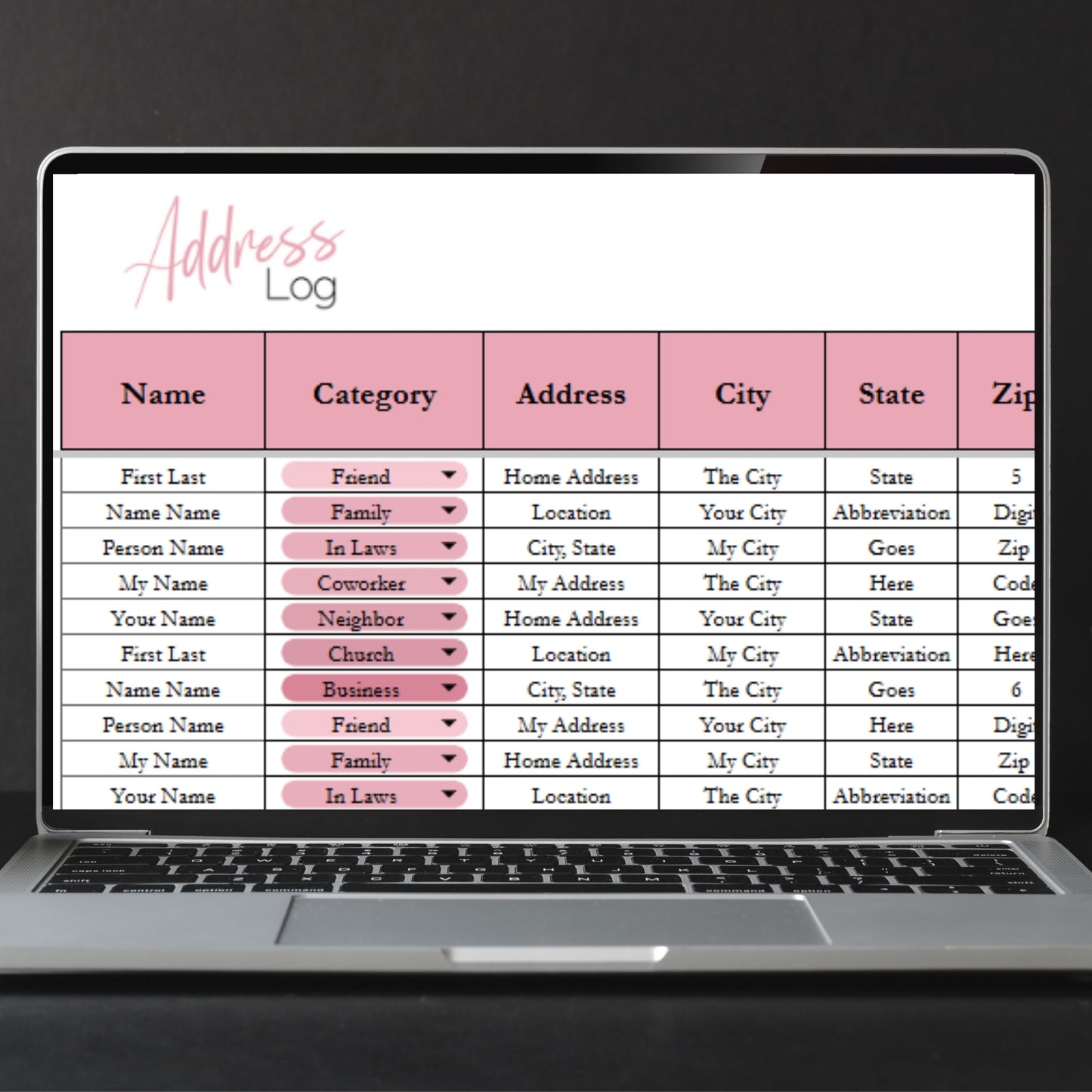 Address Book Google Sheet and Excel Spreadsheet