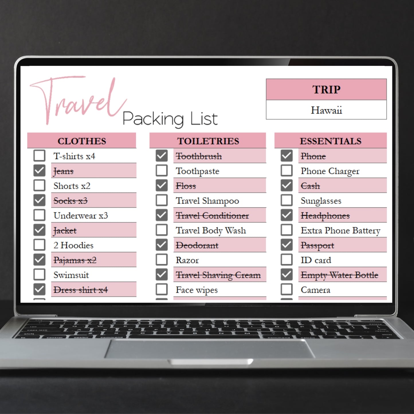 Travel Packing List Template Google Sheets and Excel Spreadsheet