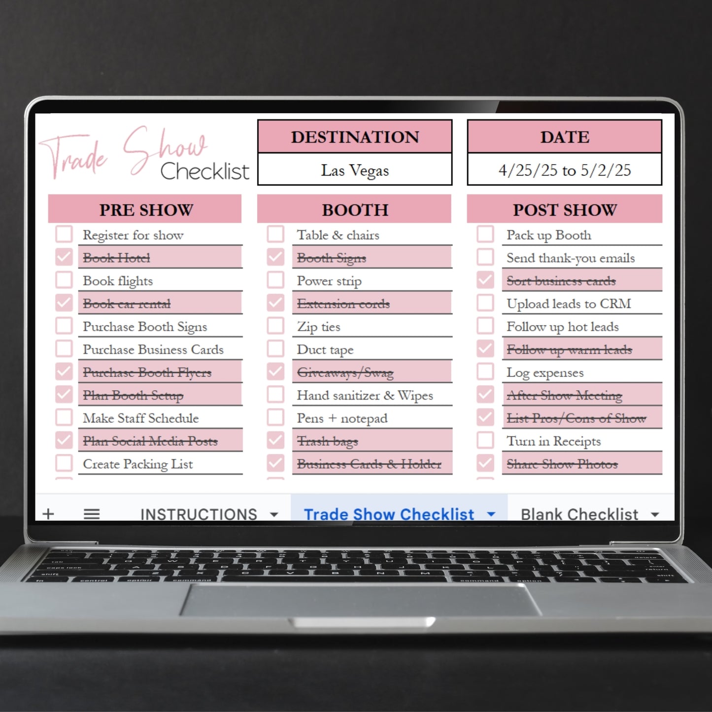 Trade Show Checklist Template for Google Sheets and Excel Spreadsheet