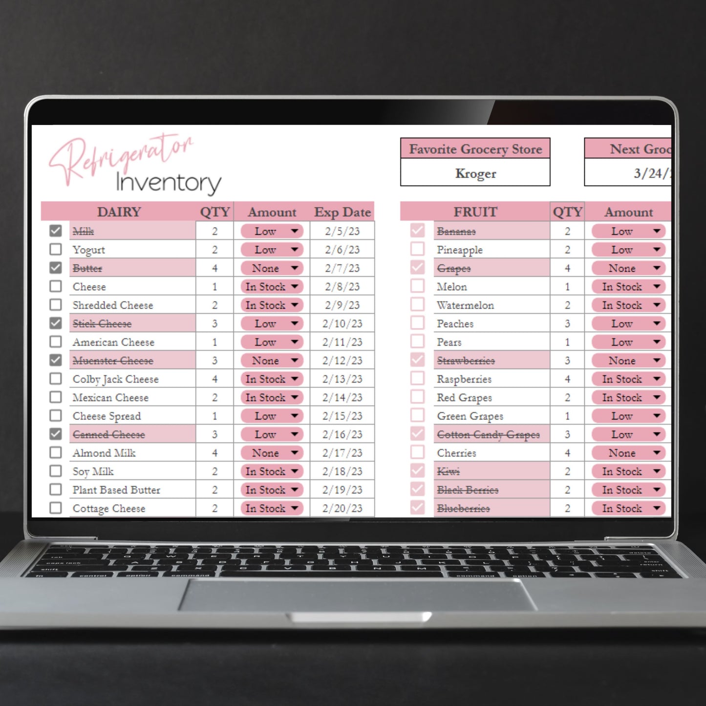 Refrigerator Inventory Google Sheet and Excel Spreadsheet