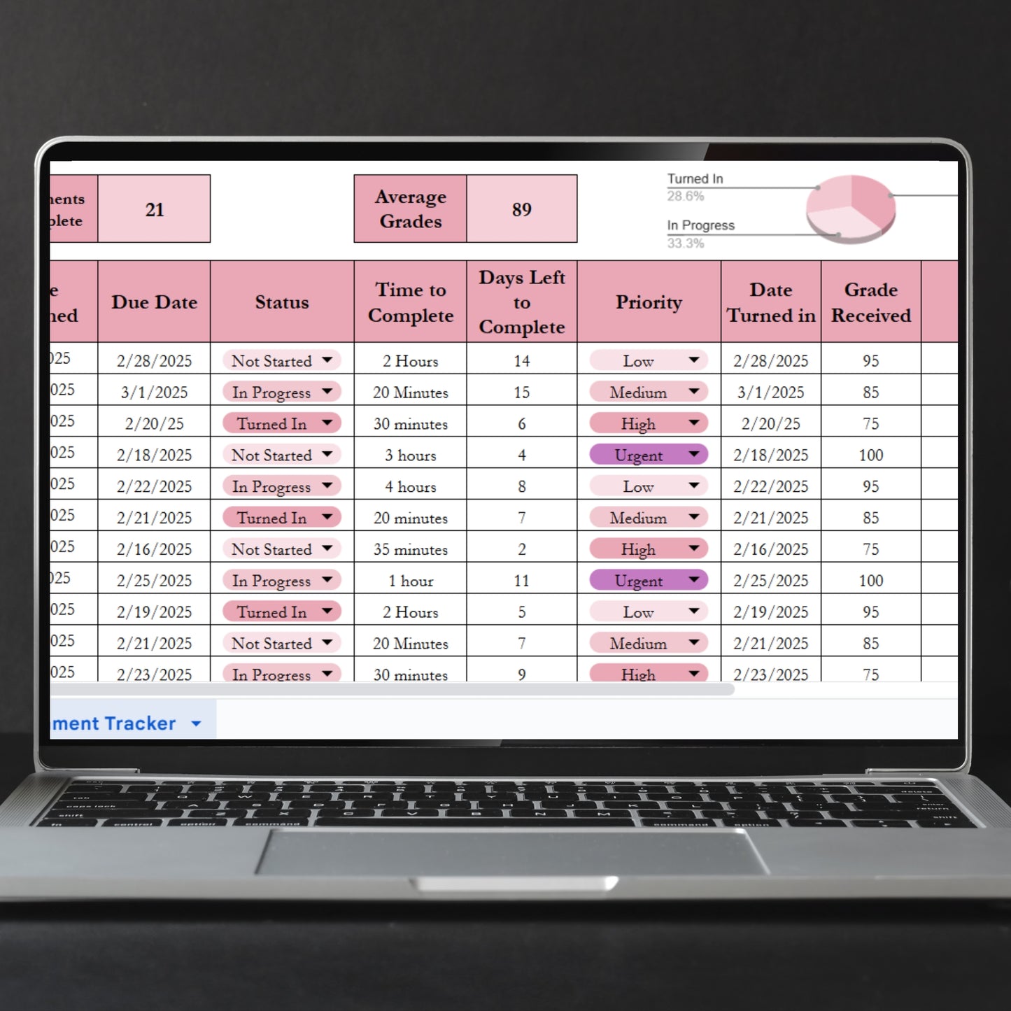 Assignment Tracker Template Google Sheet and Excel Spreadsheet