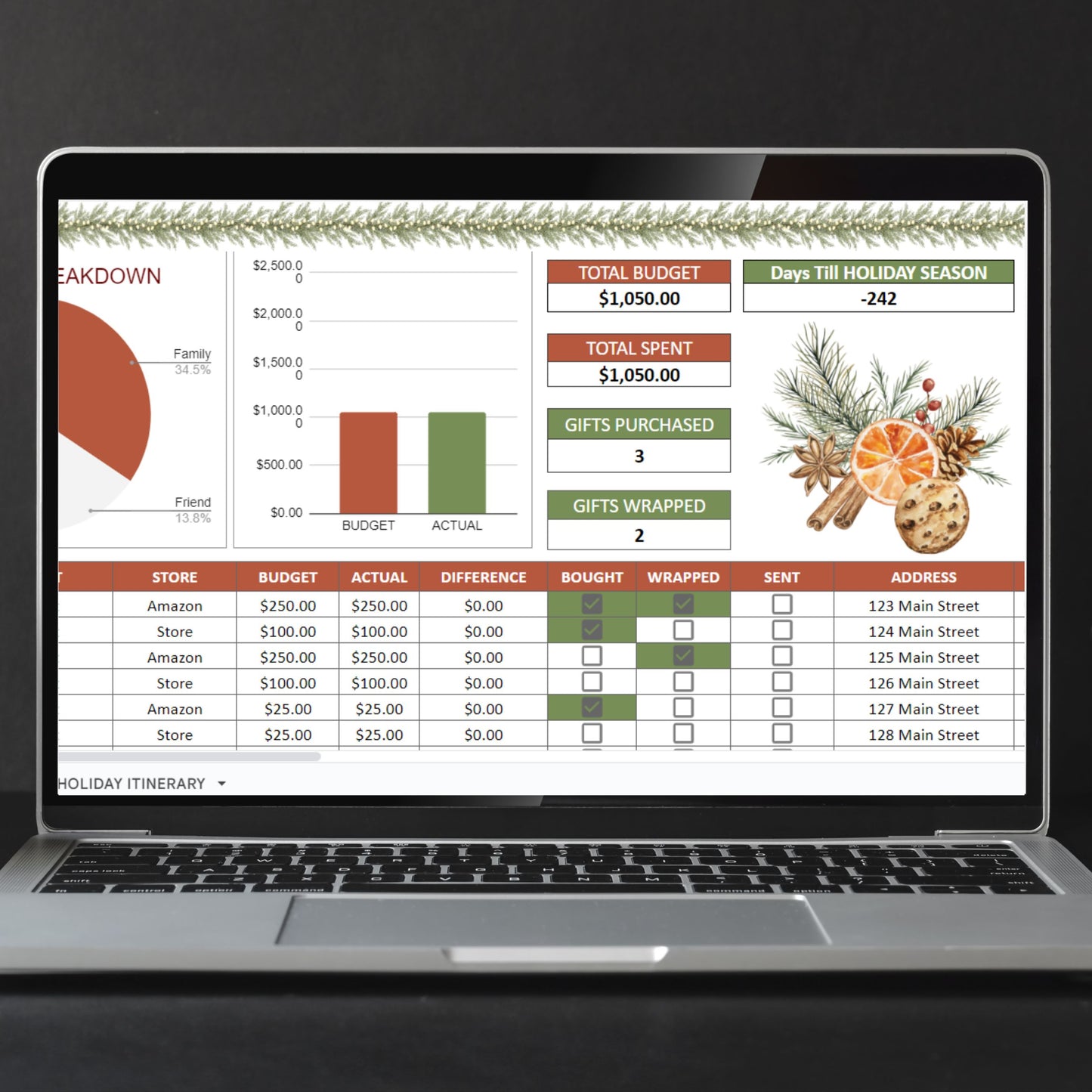 Holiday Gift Tracker Google Sheet, Christmas Planner Spreadsheet, Holiday Presents, Christmas Budget Sheet, Christmas Present Tracking