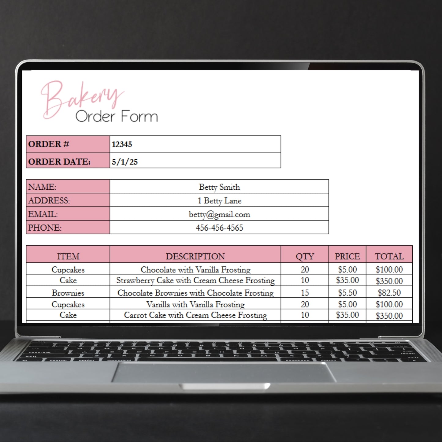 Bakery Order Form Template Google Sheets and Excel Spreadsheet
