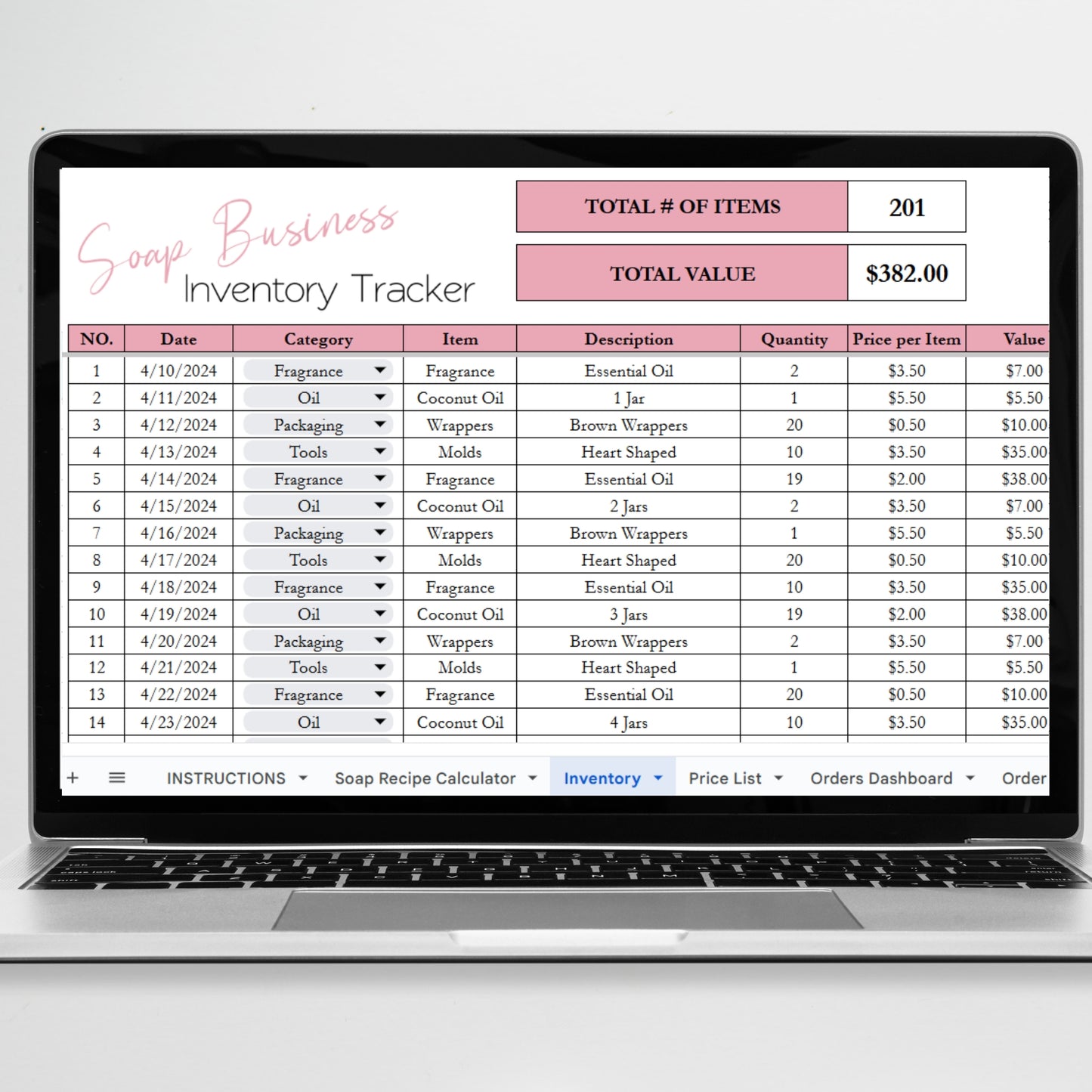 Soap Making Business Template Bundle Google Sheet and Excel Spreadsheet