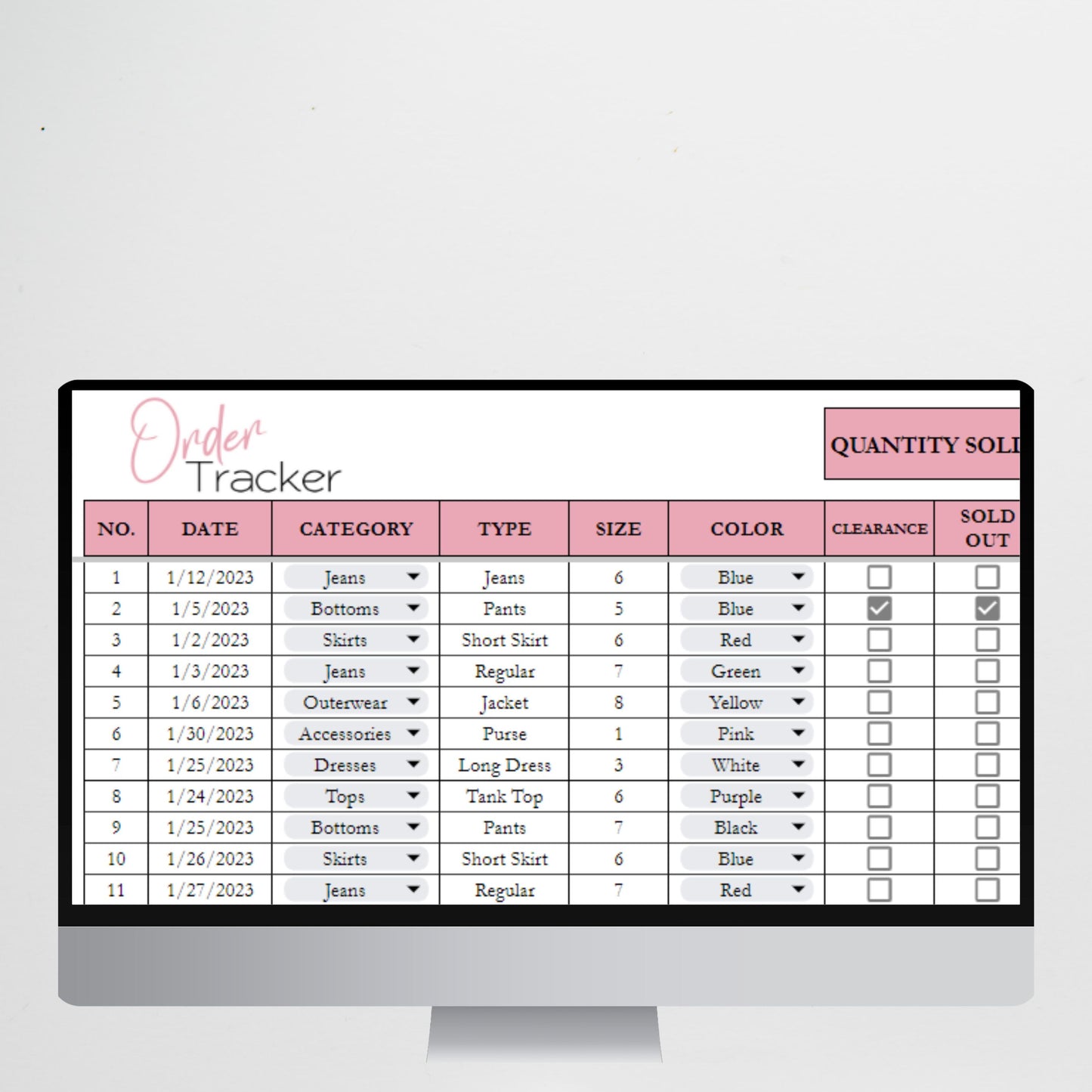 Clothing Inventory Tracker Google Sheet