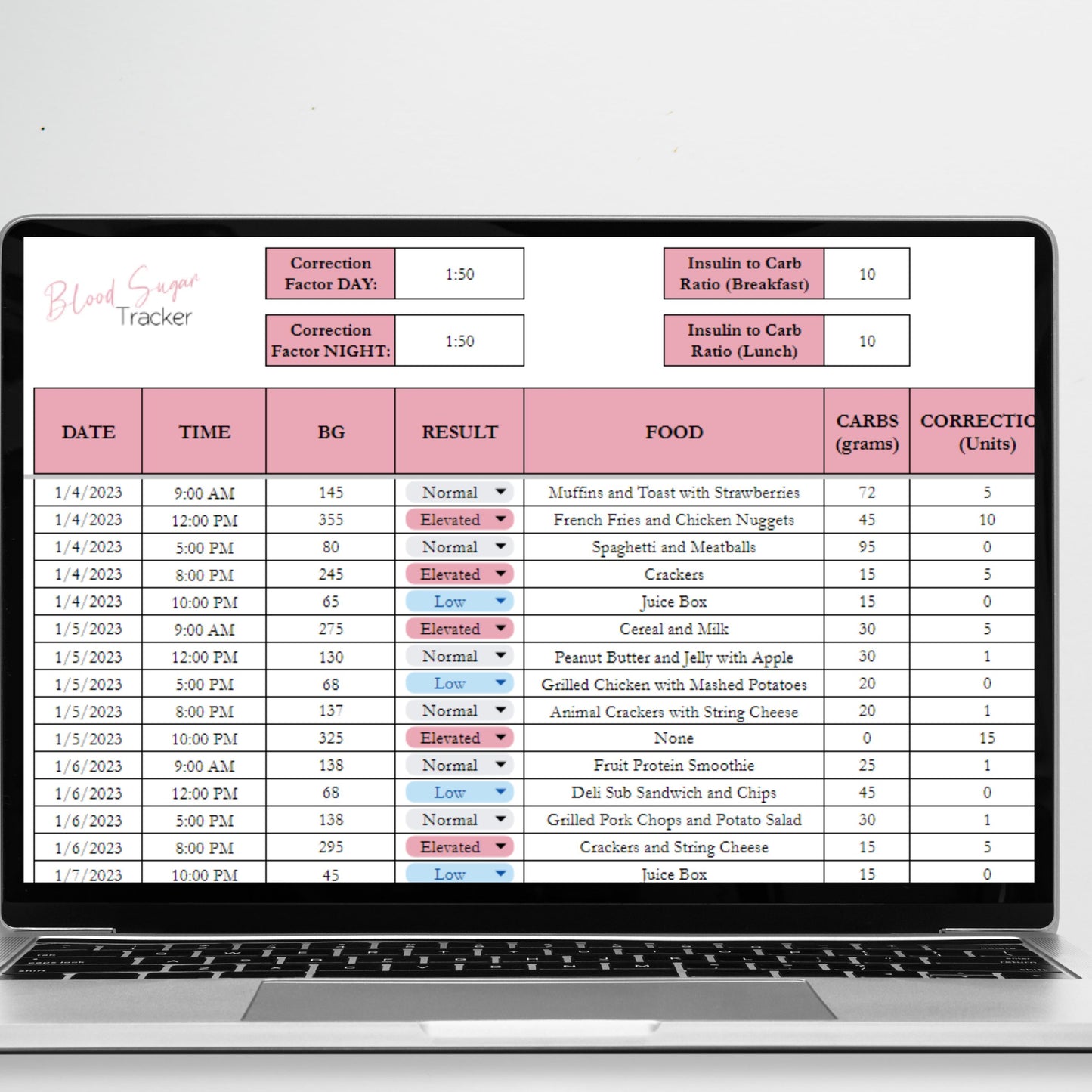 Blood Sugar Tracker Google Sheet