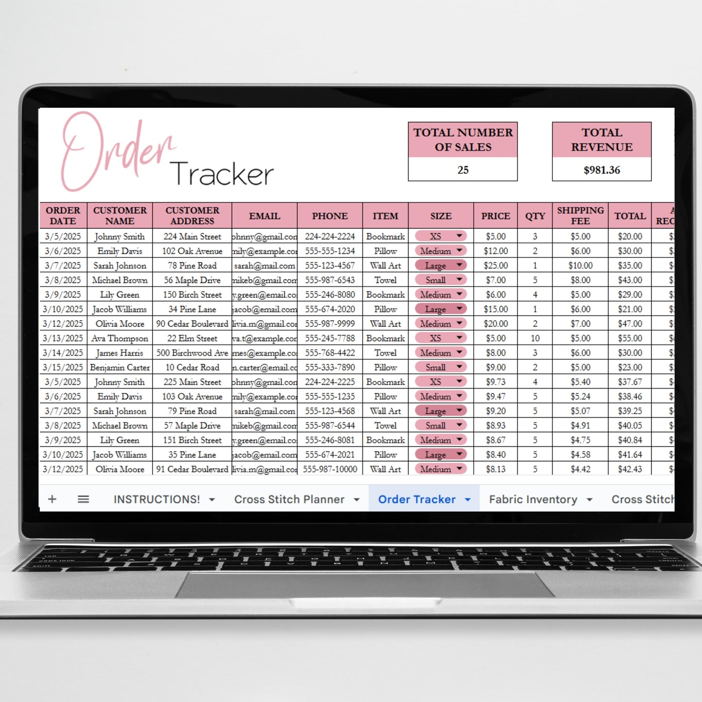 Cross Stitch Planner Template Google Sheet and Excel Spreadsheet