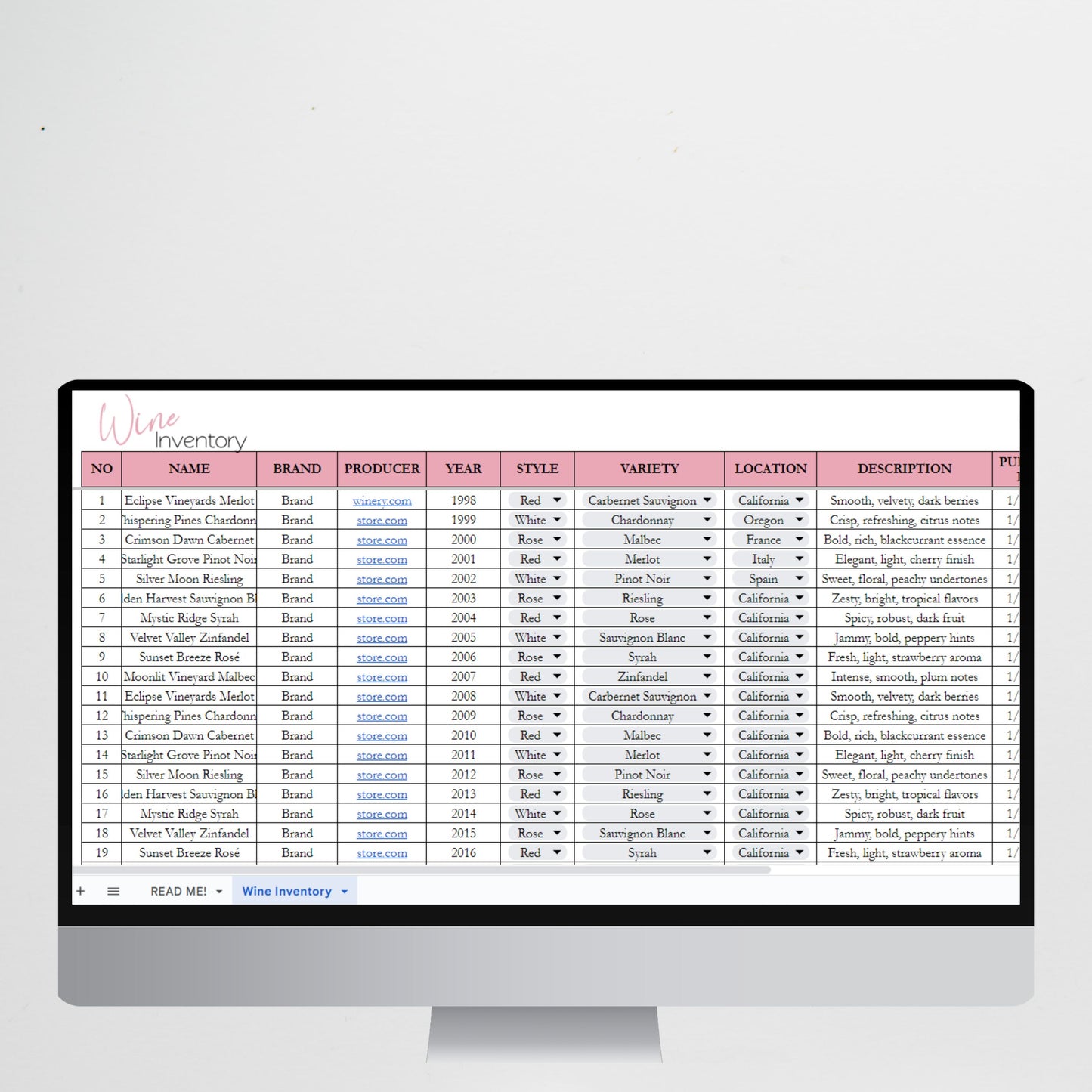 Wine Inventory Tracker Google Sheet