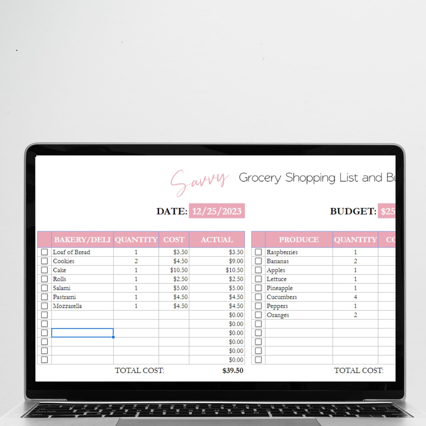 Grocery Shopping List and Budget Template Google Sheets Excel Spreadsheet