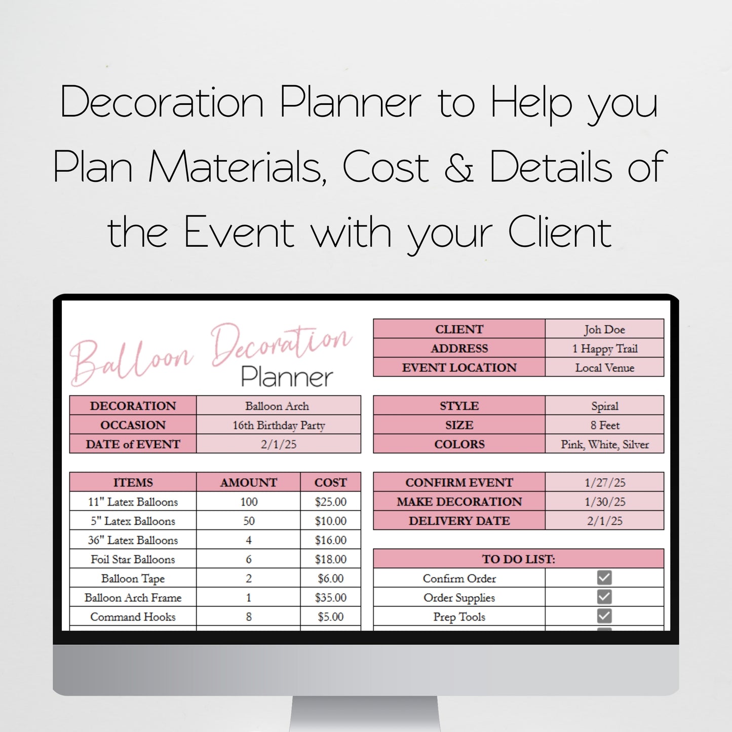 Balloon Business Template Bundle Google Sheet and Excel Spreadsheet