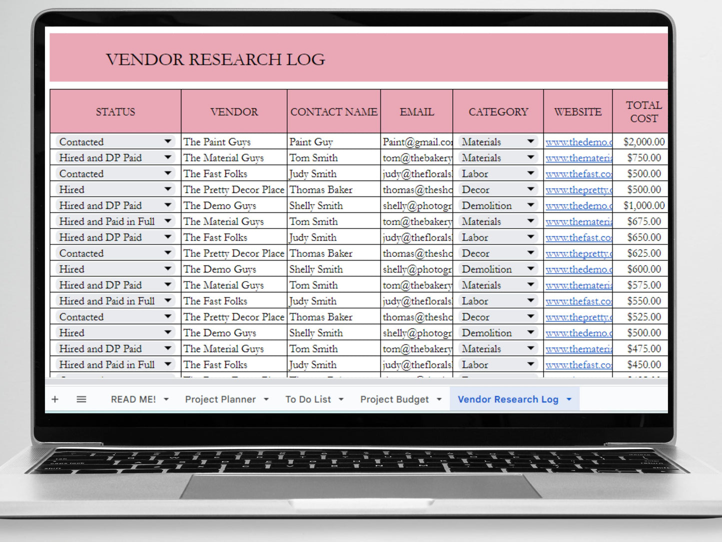 Home Renovation Planner Spreadsheet Bundle for Google Sheets and Excel Spreadsheets