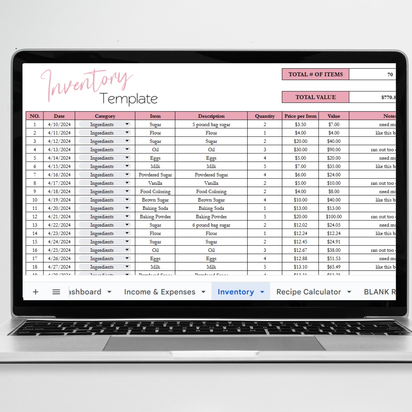 Cake Business Template Bundle Google Sheet and Excel Spreadsheet