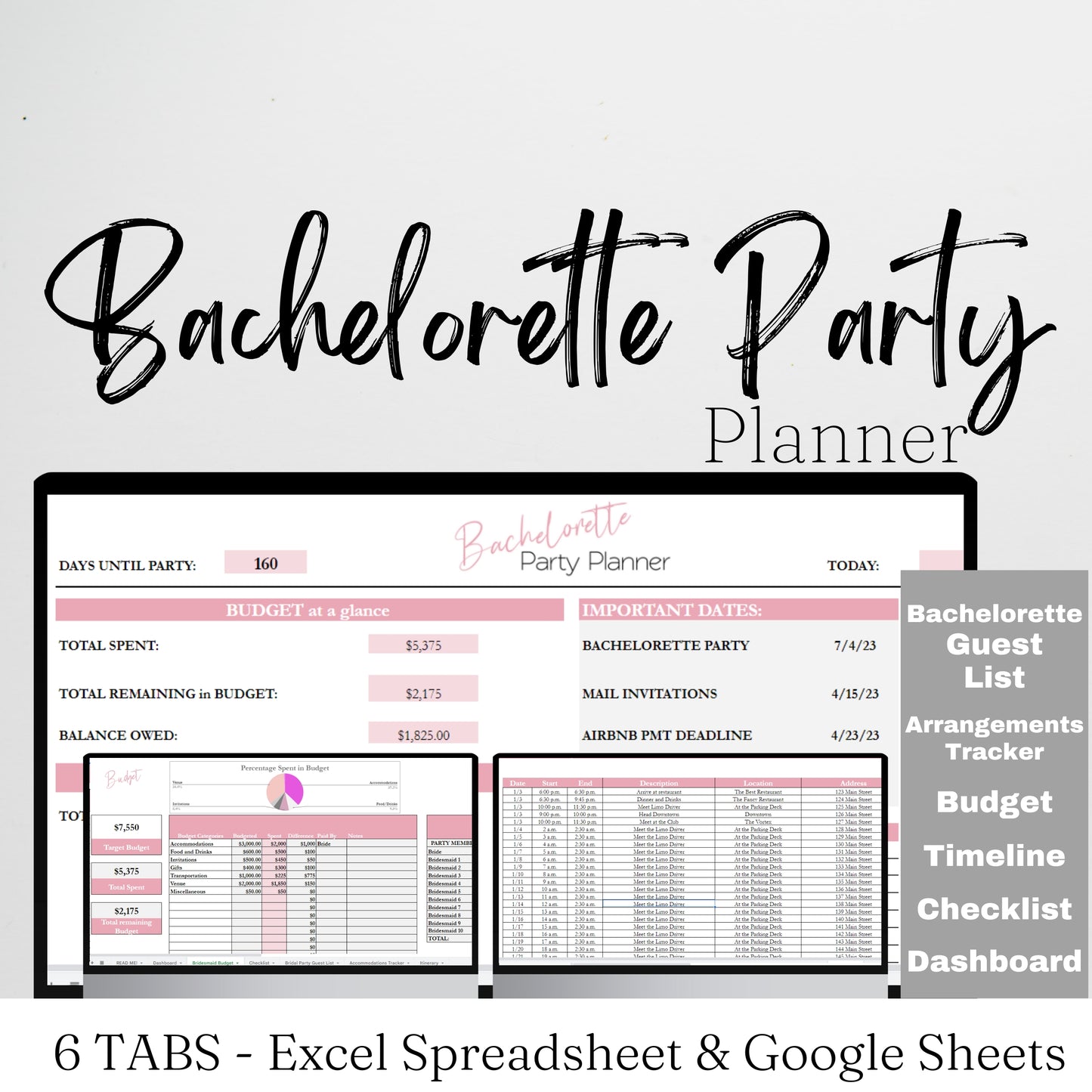 Bachelorette Party Planner Template Google Sheets Excel Spreadsheet
