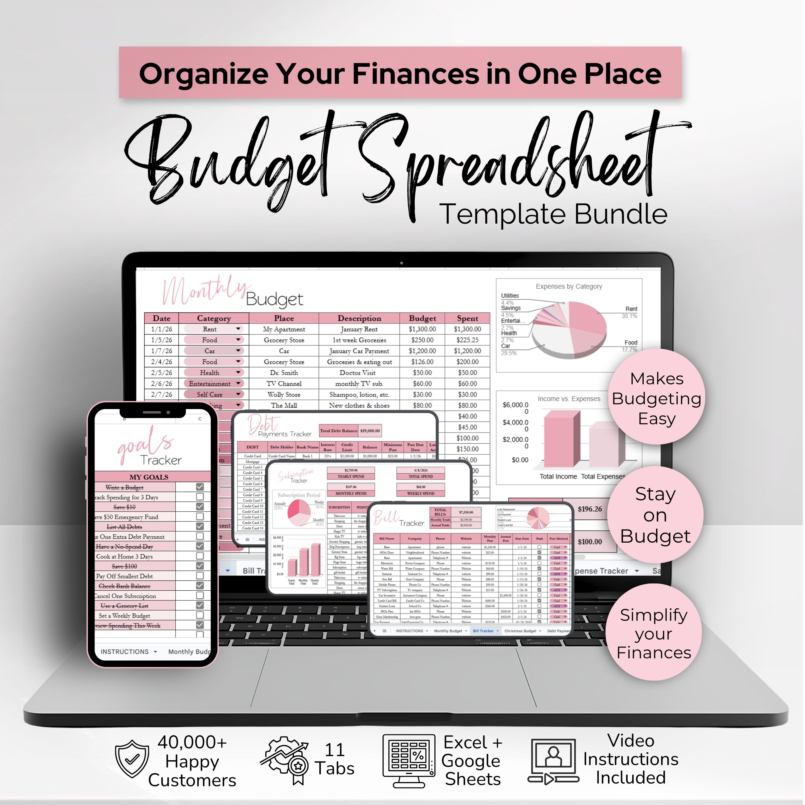 Budget Template Google Sheets & Excel – Spreadsheet Bundle for Weekly ...