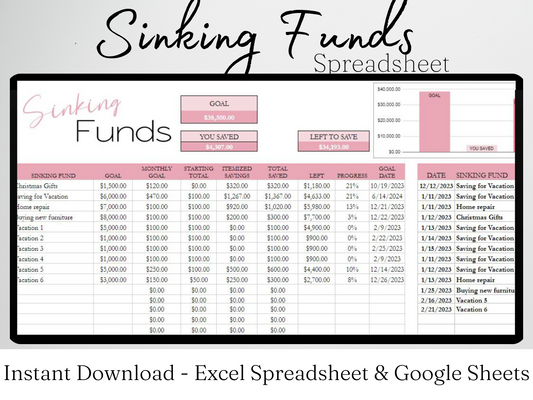 Sinking Funds Template Google Sheets Excel Spreadsheet