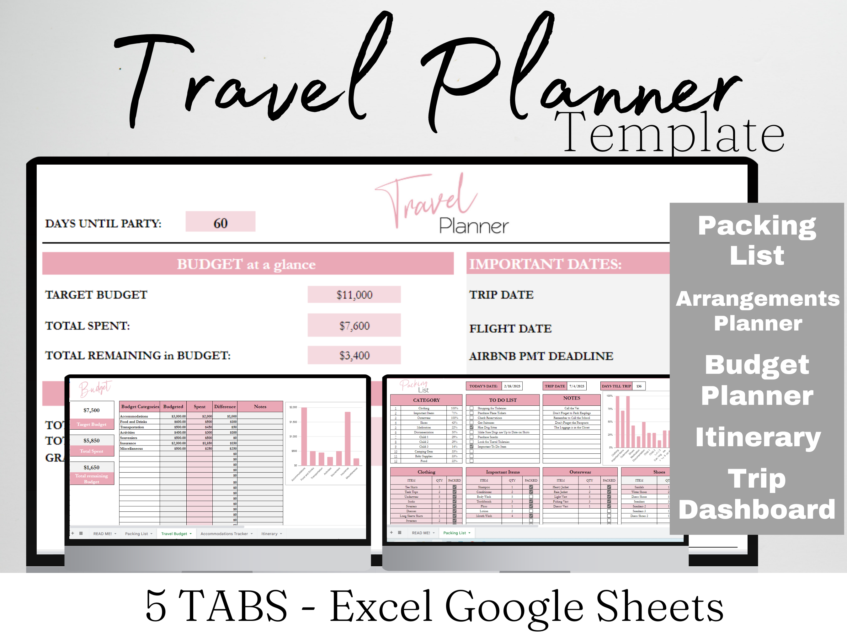 Travel Planner Template Google Sheets Excel Spreadsheet – Savvy and ...