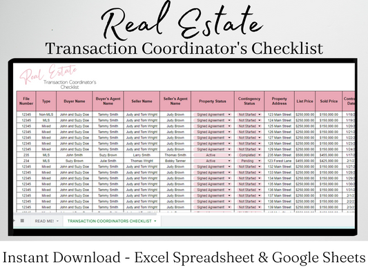 Real Estate Transaction Coordination Checklist Template Google Sheets Excel Spreadsheet