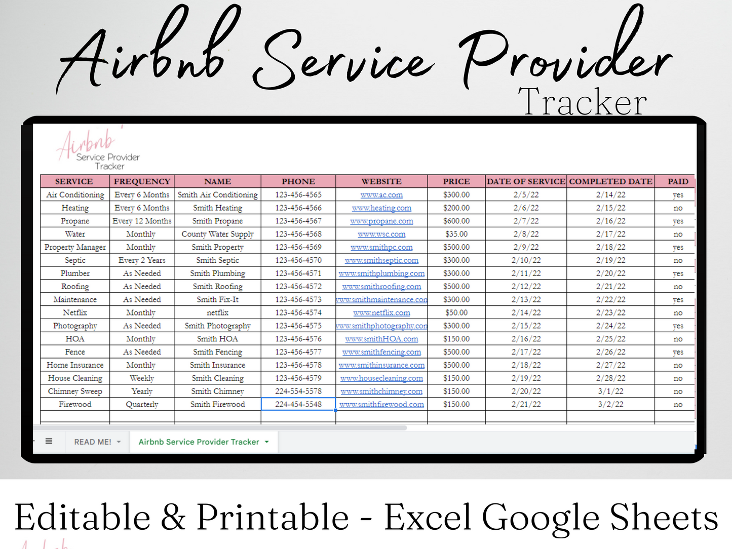 Airbnb Provider Checklist Template Google Sheets Excel Spreadsheet
