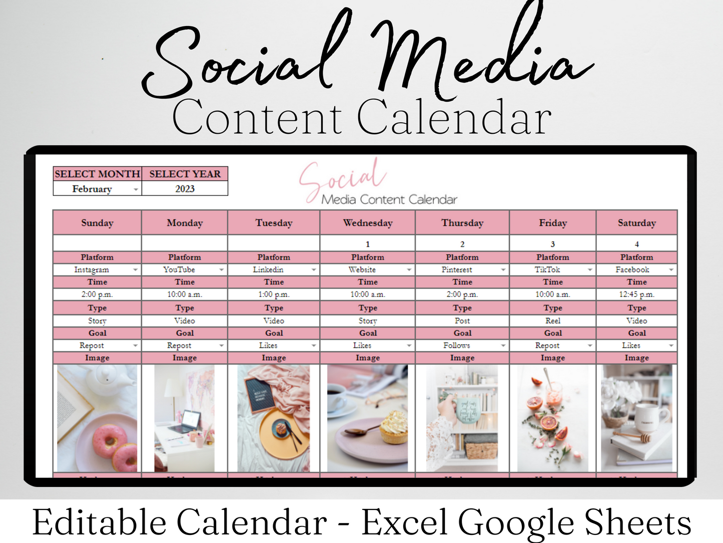 Social Media Content Calendar Template Google Sheets Excel Spreadsheet