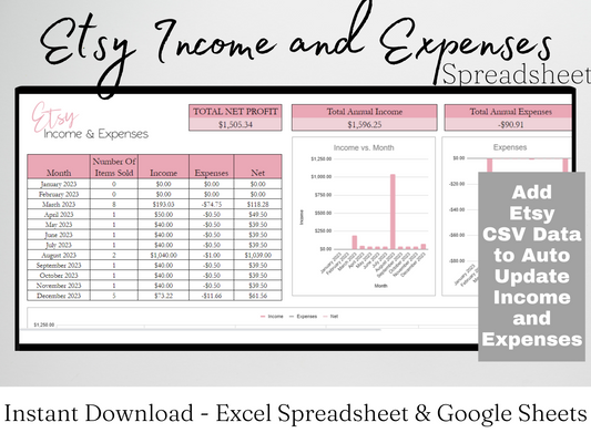 Etsy Income and Expenses Template Google Sheets Excel Spreadsheet