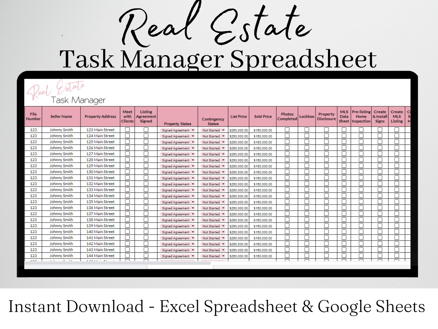 Real Estate Task Tracker Template Google Sheets Excel Spreadsheet