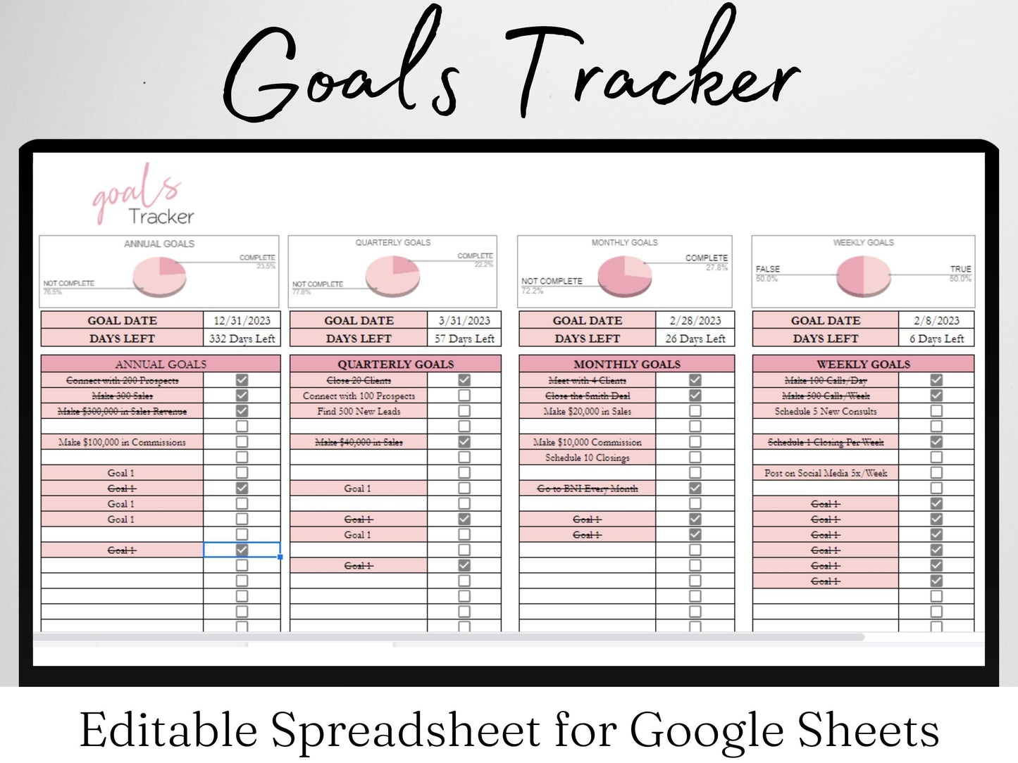 Goal Tracker Template Google Sheets, Goal Tracking Template Excel Sheet