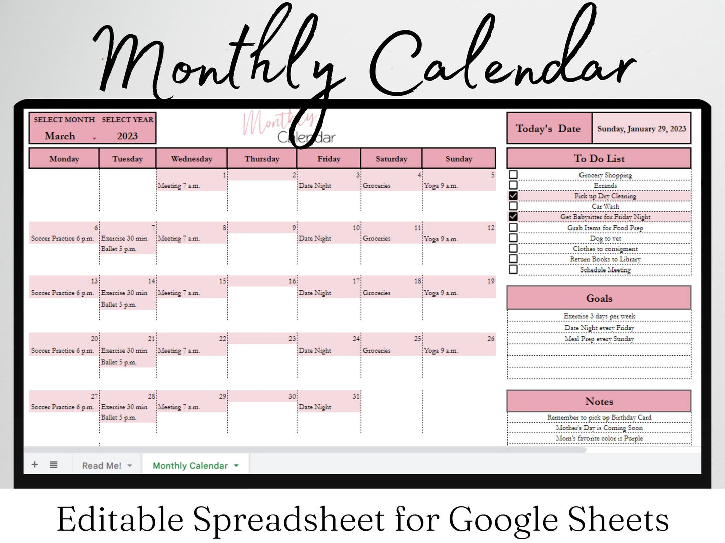 Monthly Calendar Template Google Sheets