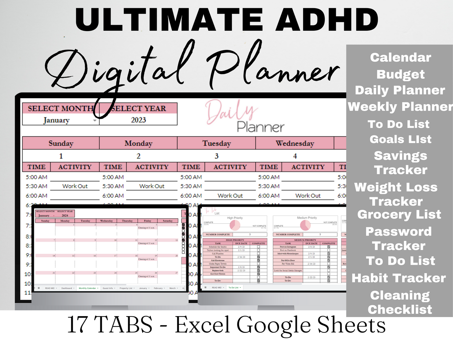 Ultimate ADHD Life Planner Template Google Sheets Excel Spreadsheet