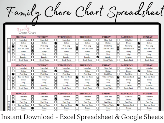 Family Chore Chart Template Google Sheets Excel Spreadsheet