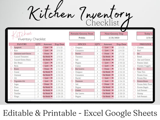 Kitchen Inventory Checklist Excel Spreadsheet Google Sheets