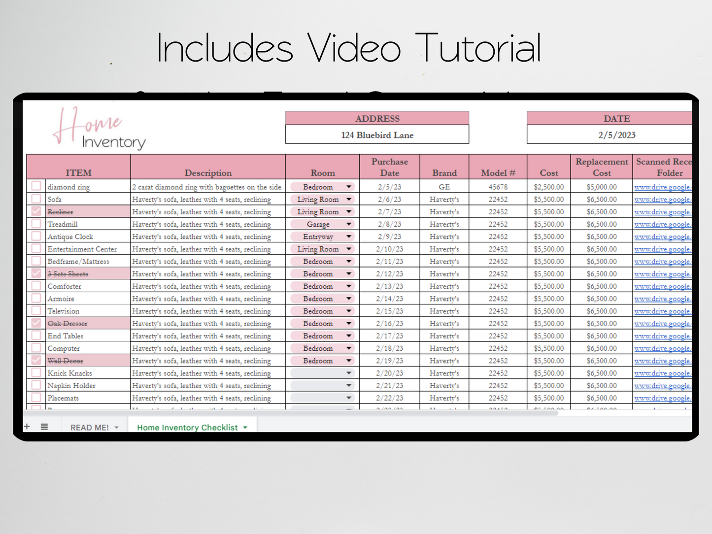 Home Inventory Checklist Template Google Sheets Excel Spreadsheet